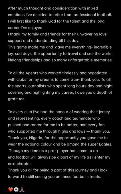 Former Super Eagles Forward Brown Ideye Retires From Football