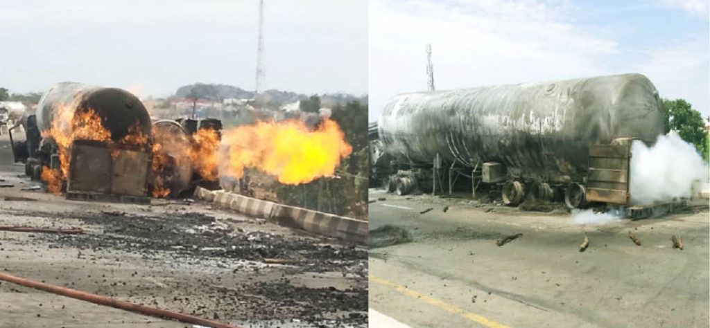 Scene Of Explosion As Two Tankers Collide In Dan Magaji Area Along Zaria Kaduna Expressway Yesterday