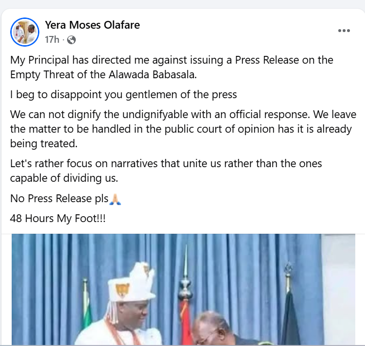 We Cannot Dignify The Undignifyable With An Official Response – Ooni Of Ife’s Aide Reacts To Alaafin Of Oyo’S Threat