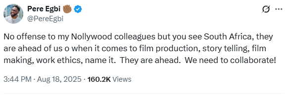 South African Filmmakers Are Ahead Of Us In Nollywood- Reality Tv Star/Actor Pere