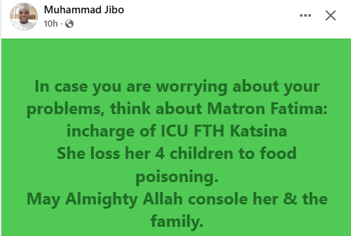 Woman Loses Her Four Children To Food Poisoning In Katsina