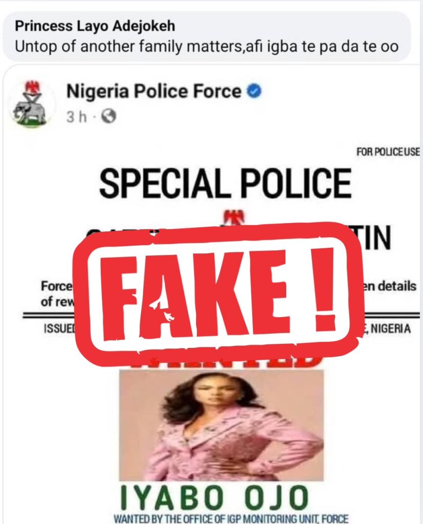 Police Denies Declaring Actress Iyabo Ojo Wanted