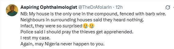 Police Said I Should Pray The Thieves Get Arrested – Nigerian Doctor Laments As He Returns From Work Trip To Find His House Burglarized