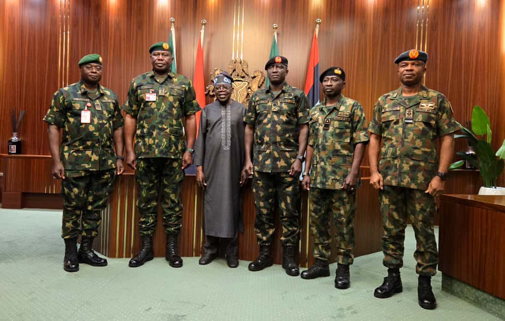 Breaking: Tinubu Meets New Service Chiefs At Presidential Villa