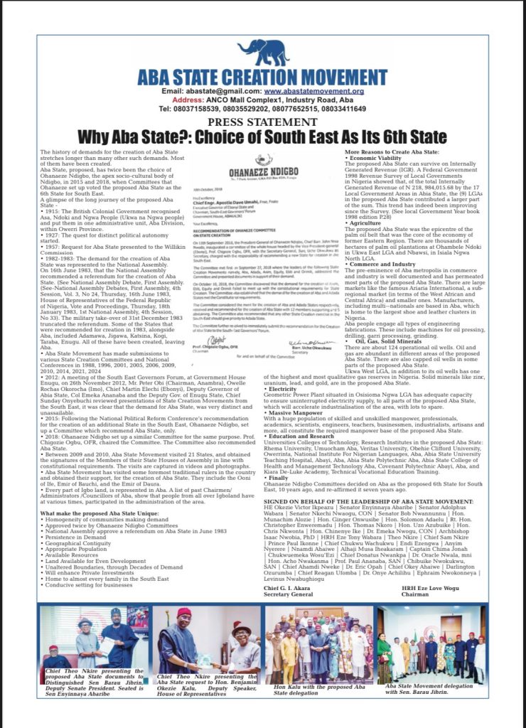 Aba State Choice Of South East As Its 6Th State