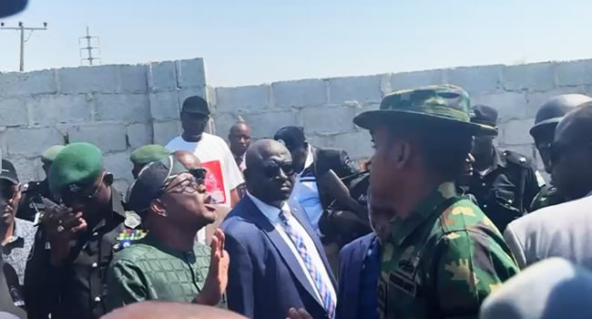 Wike And Soldiers Tension As Soldiers Block Wike From Accessing Gaduwa Land (Video)