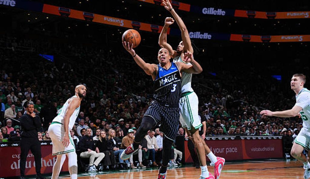 Boston Ma Desmond Bane Of The Orlando Magic Drives To The Basket During The Game Against The Boston Ma Desmond Bane Of The Orlando Magic Drives To The Basket During The Game Against The