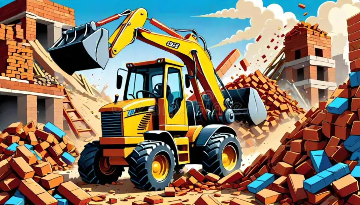 Cartoon Construction Truck Demolition Loader Bricks Pile Inner City Recycle Masonry Ai Comic Illustration 309911211 1
