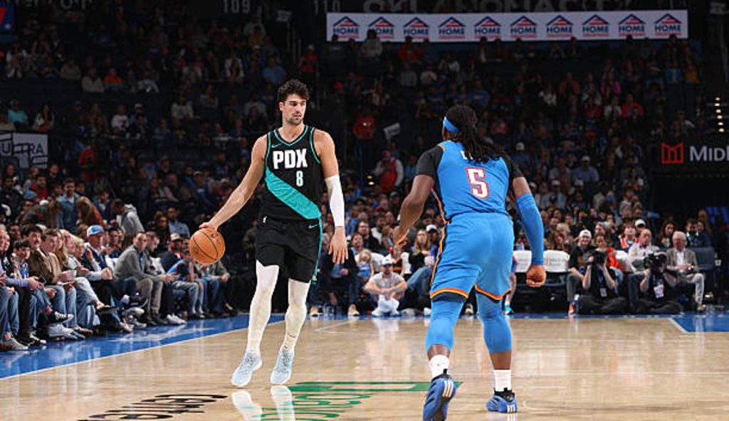 Oklahoma City Ok Portland Trail Blazers Dribbles The Ball During The Game Against The Oklahoma City Ok Portland Trail Blazers Dribbles The Ball During The Game Against The