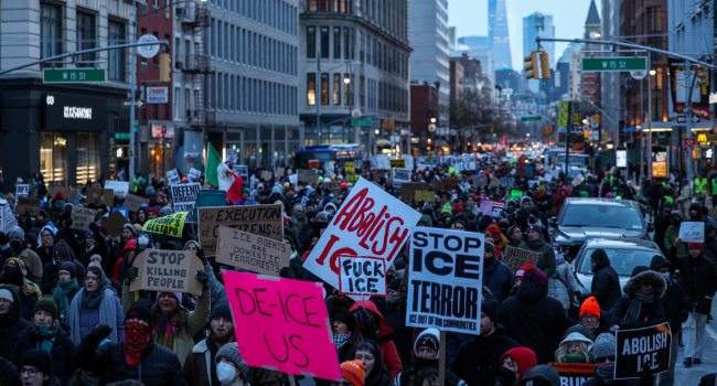 Demonstrators rally against Immigration and Customs Enforcement ICE in New York City Demonstrators rally against Immigration and Customs Enforcement ICE in New York City