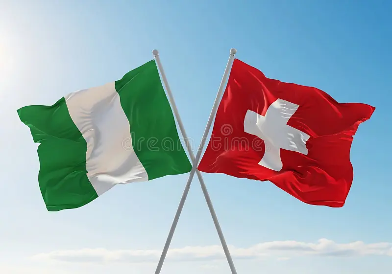 Two National Flags Flag Nigeria Flag Switzerland Depicted Crossed Waving Wind Against Clear 423213818 Two National Flags Flag Nigeria Flag Switzerland Depicted Crossed Waving Wind Against Clear 423213818
